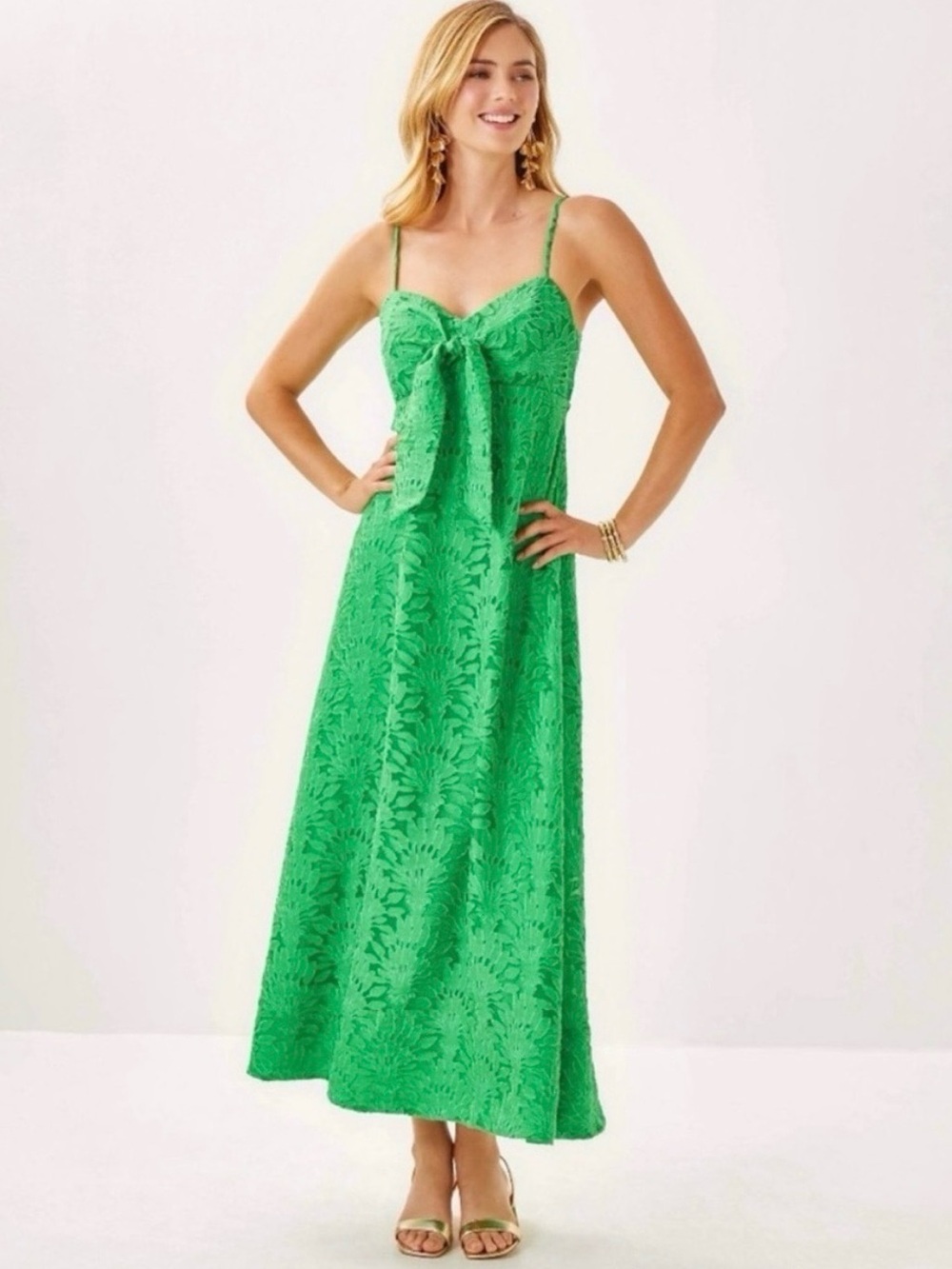 Lilly Pulitzer Sarahlynne Stacked Palm Lace Maxi Dress Fauna Green size 10